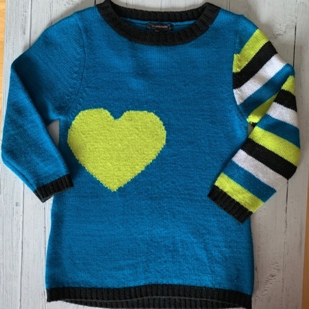 My Michelle BlueGreen Knit ColorBlock Love Sweater